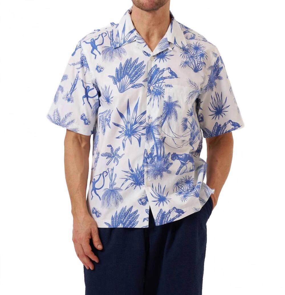 NEW UNIVERSAL WORKS jungle toile poplin camp shirt in white